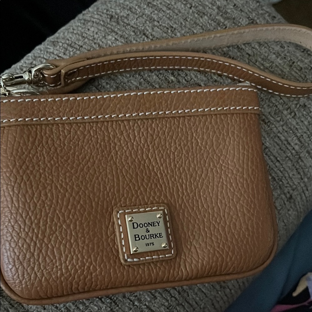 Dooney & Bourke Tan Pebbled Leather Clutch Wristlet